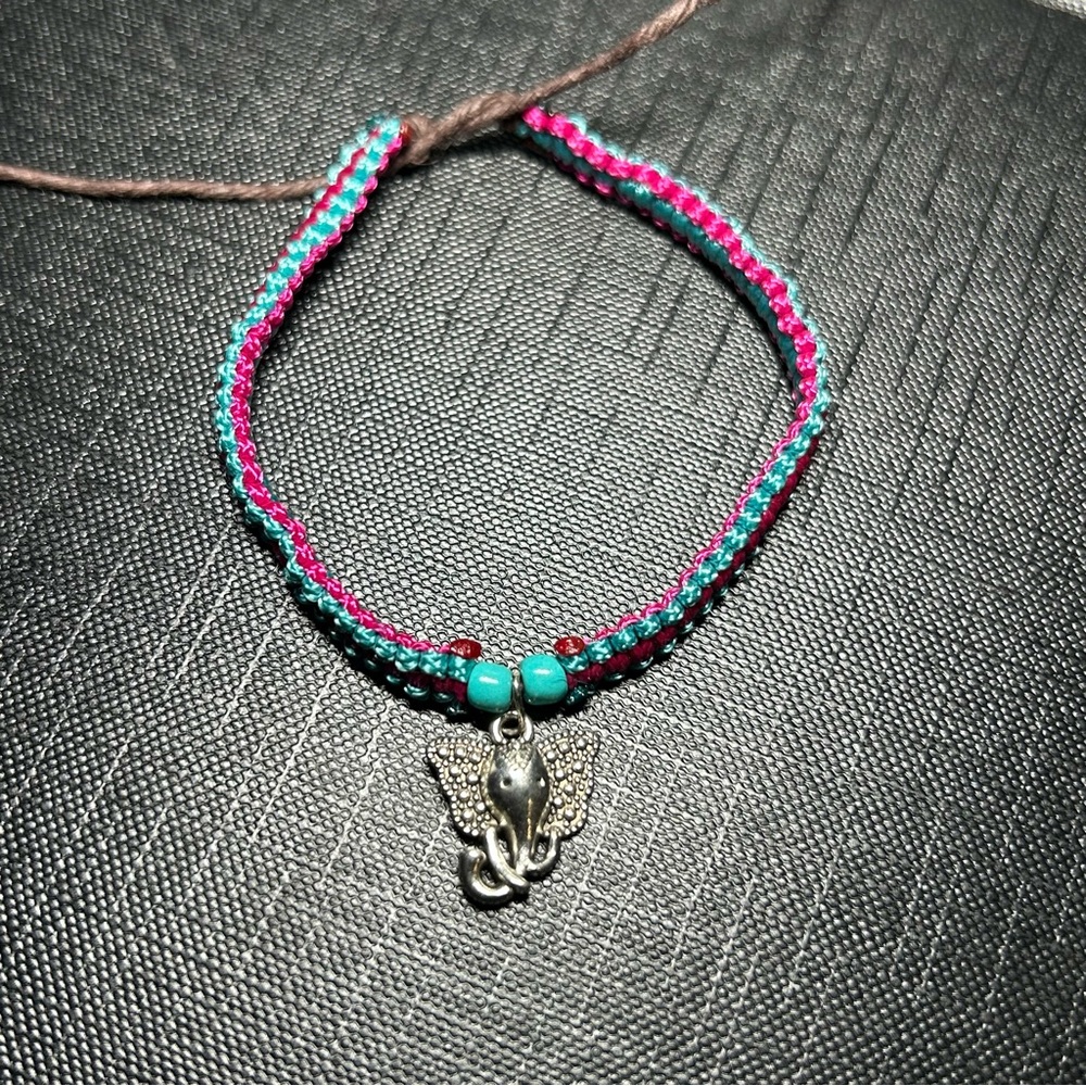 Handcrafted Squareknot Elephant Charm Bracelet - Pink and Turquoise